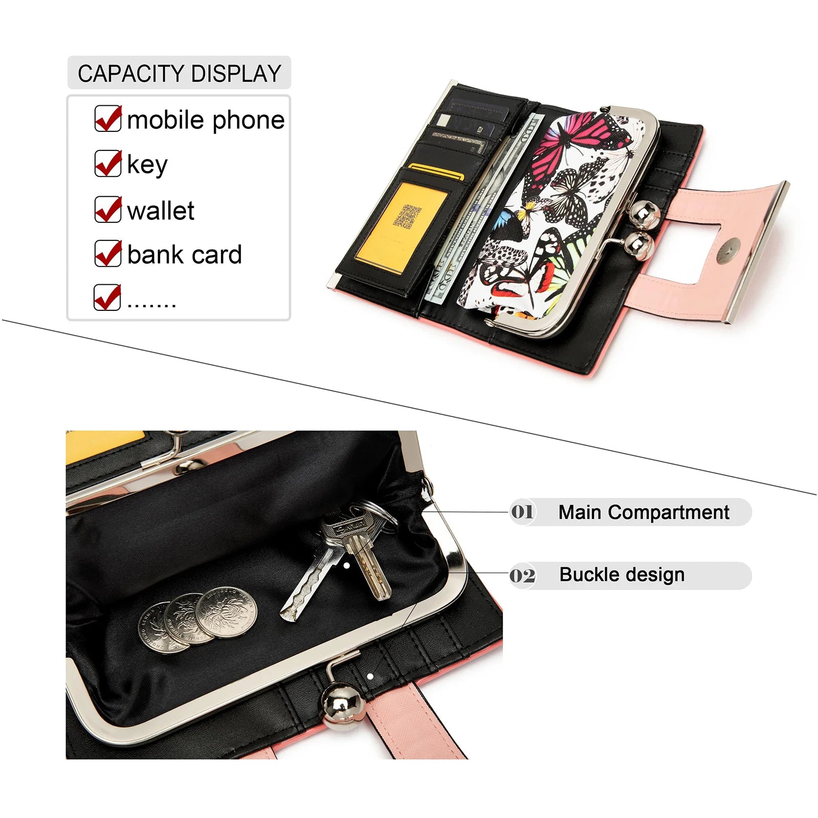 Women Wallet Leather Large Capacity Handbag Long Purse 10-card slots and clips Zero SY5025