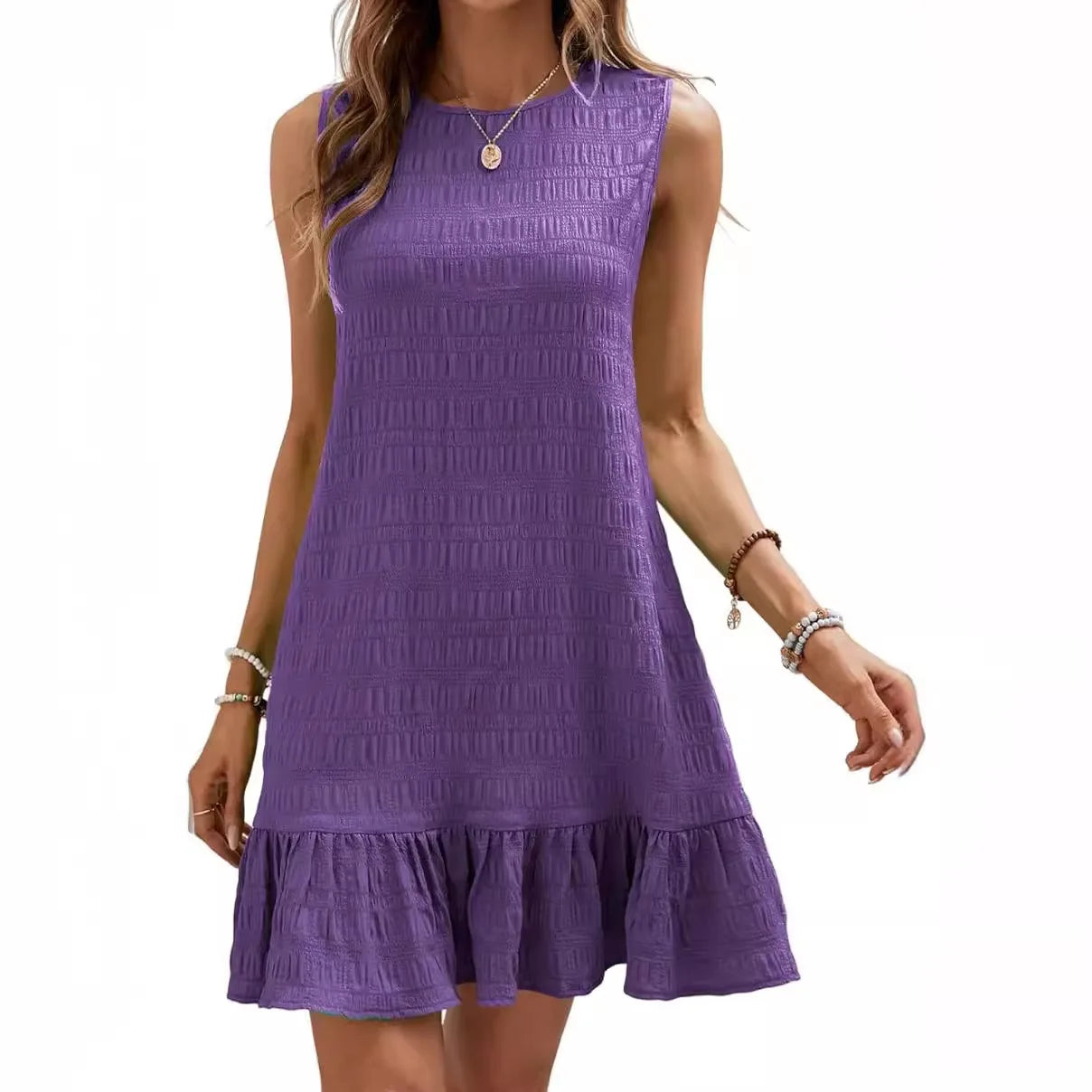 Solid Color Casual Loose Short Dresses For Women 2024 Fashion Summer Women's A-Line Midi Dress Elegant Vintage Female Dresses - Smarsty