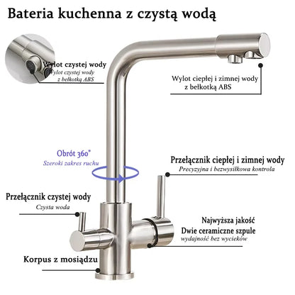 Chrome Kitchen Faucet with Pure Water Filter and Dual Handles - Smarsty