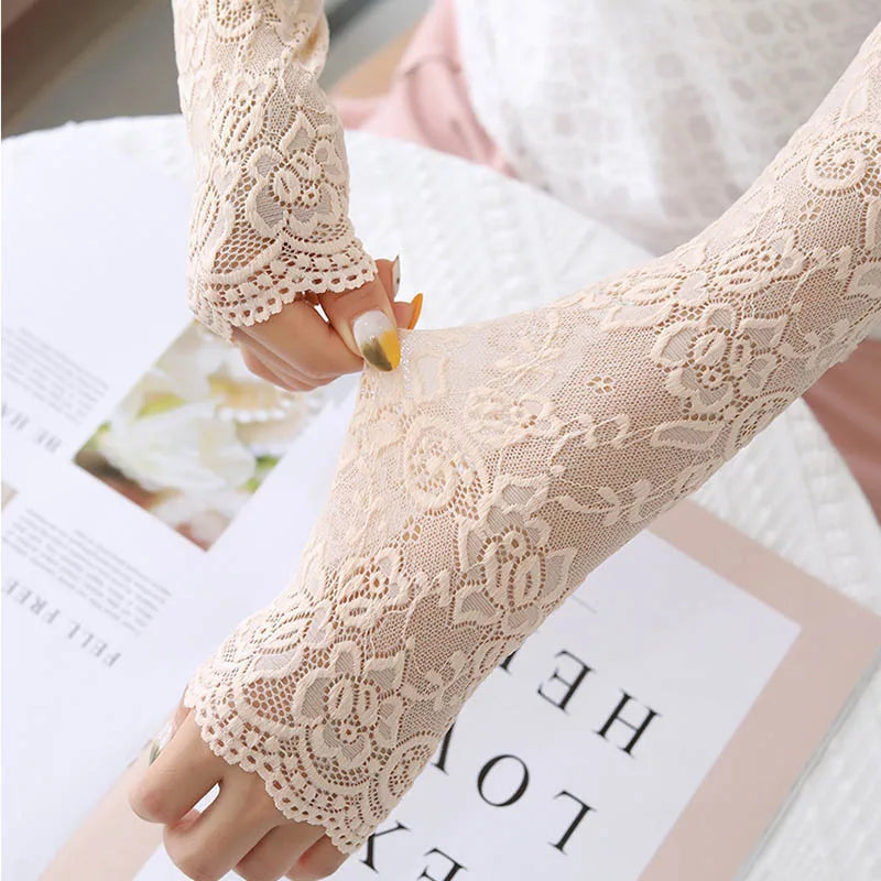 Women Lace Sunscreen Arm Sleeves UV Protection Gloves - Smarsty