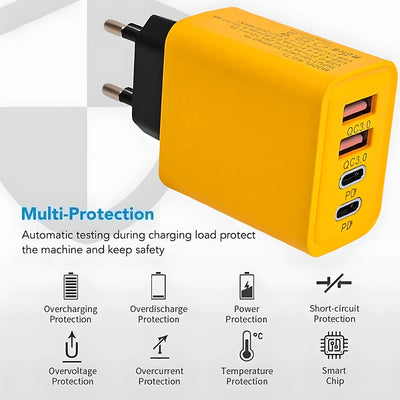 4 Ports USB C PD Charger Quick Charge 3.0 Type C USB Phone Chargers Fast Charging Adapter For iPhone 15 14 Samsung Xiaomi Huawei - Smarsty