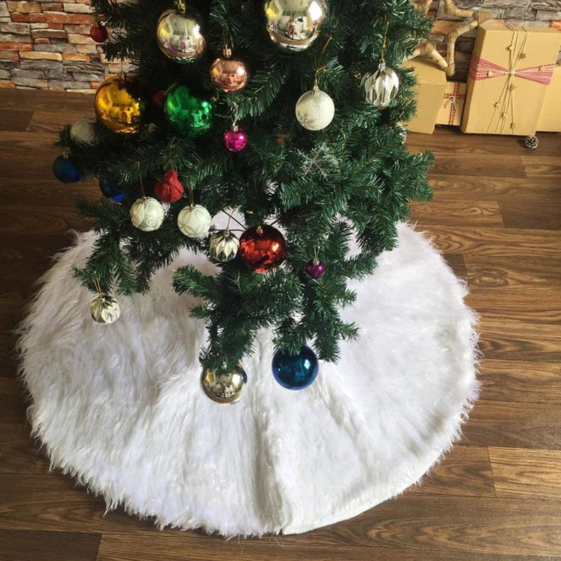 1pcs 78/90/122cm White Christmas Tree Skirt Plush Faux Fur 2023 Xmas Tree Carpet Decoration Ornament New Year Navidad Home Decor