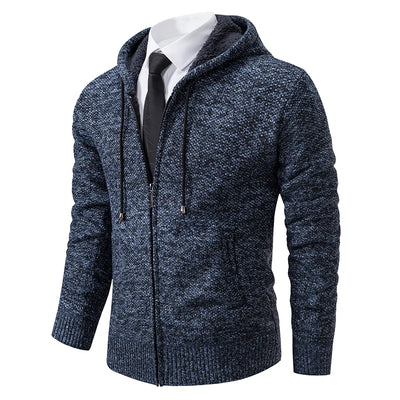 Autumn And Winter New Jersey Men's Casual Sports Coat Solid Color Stand Collar Wweater Grab Fleece Warm Zipper Cardigan - Smarsty
