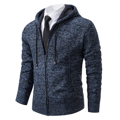 Autumn And Winter New Jersey Men's Casual Sports Coat Solid Color Stand Collar Wweater Grab Fleece Warm Zipper Cardigan - Smarsty