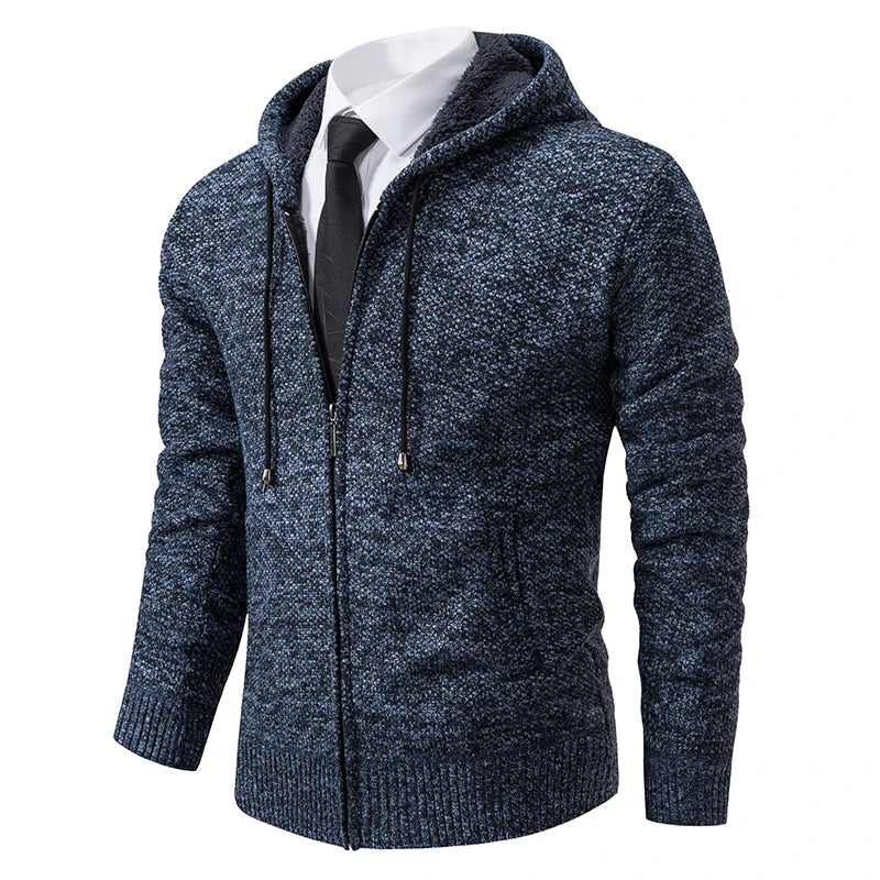 Autumn And Winter New Jersey Men's Casual Sports Coat Solid Color Stand Collar Wweater Grab Fleece Warm Zipper Cardigan - Smarsty