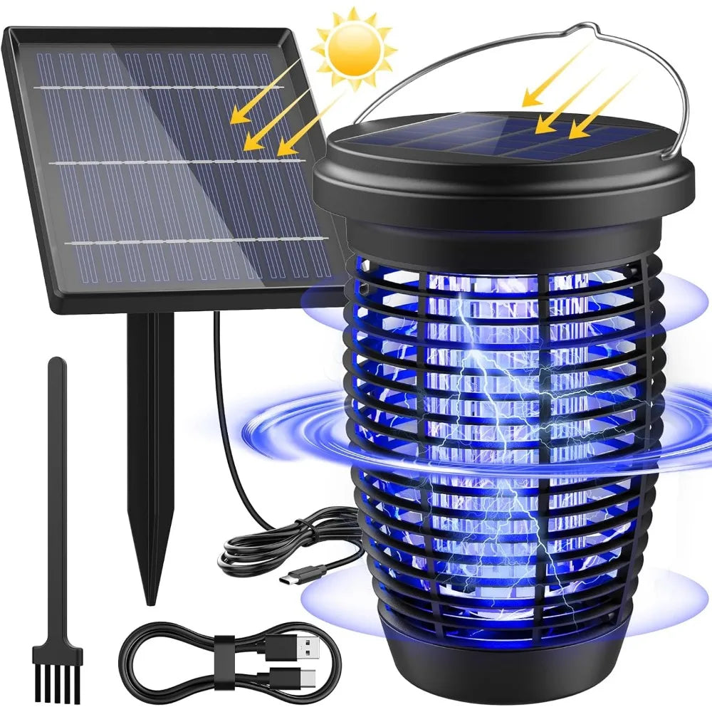 Solar Bug Zapper 2-in-1 Mosquito Killer Lamp Indoor 4500V Fly Zapper Outdoor Solar Powered with Rechargeable Insect Fly Trap