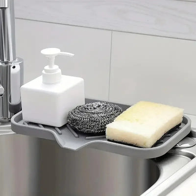Sink Silicone Tray With drain Soap Sponge Storage Holder Countertop Sink Scrubber Brush Storage Rack Kitchen Organizer by Smarsty