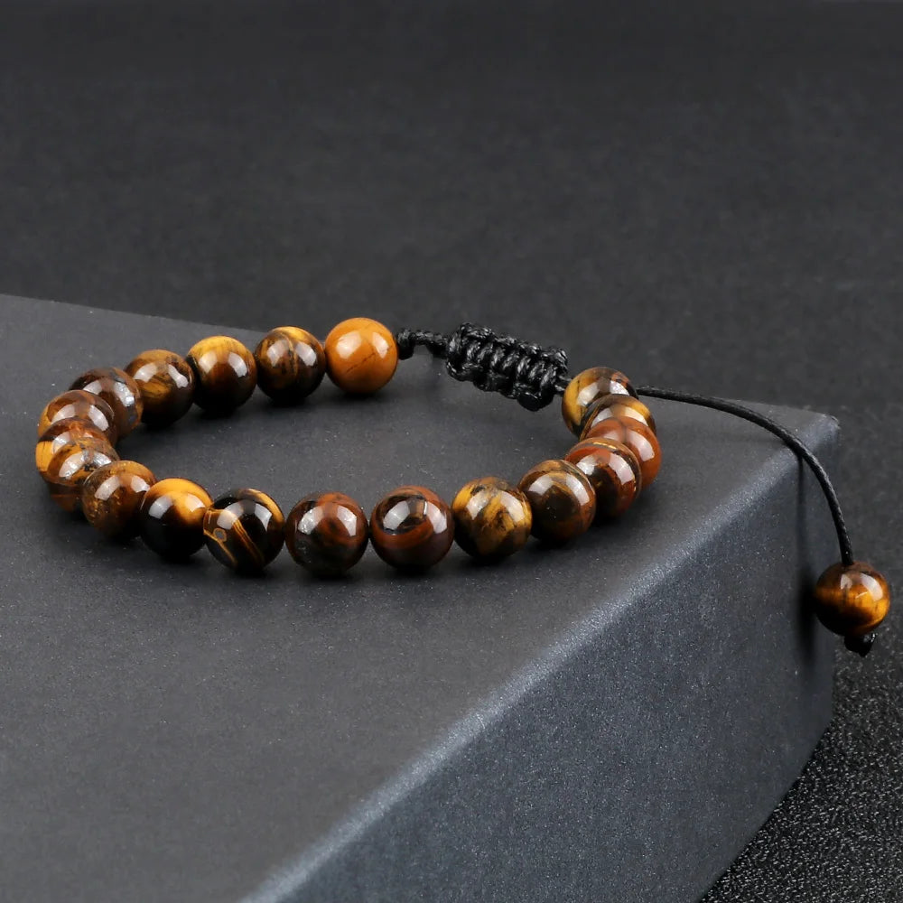 Adjustable 8mm Tiger Eye Beads Bracelet for Yoga Healing - Smarsty