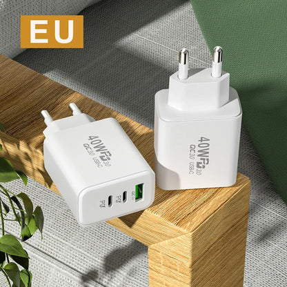 40W USB C PD Fast Charger Multi Port iPhone Xiaomi - Smarsty