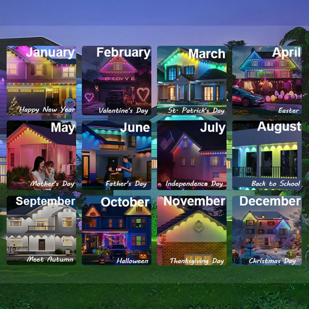 300FT 180LED Permanent Eaves LED Lights Outdoor Waterproof RGB String Lights DIY Scene Christmas Birthday Holiday Party Lighting