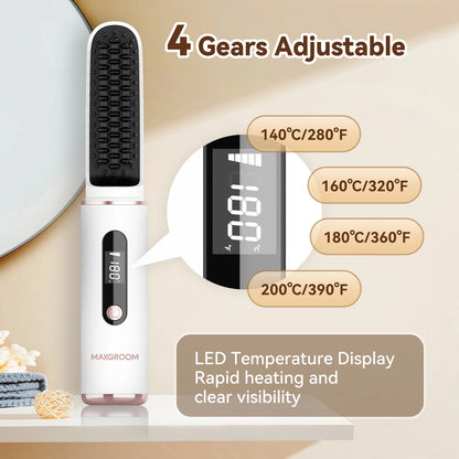 MAXGROOM Cordless Ionic Hair Straightener Brush Fast Heating - Smarsty