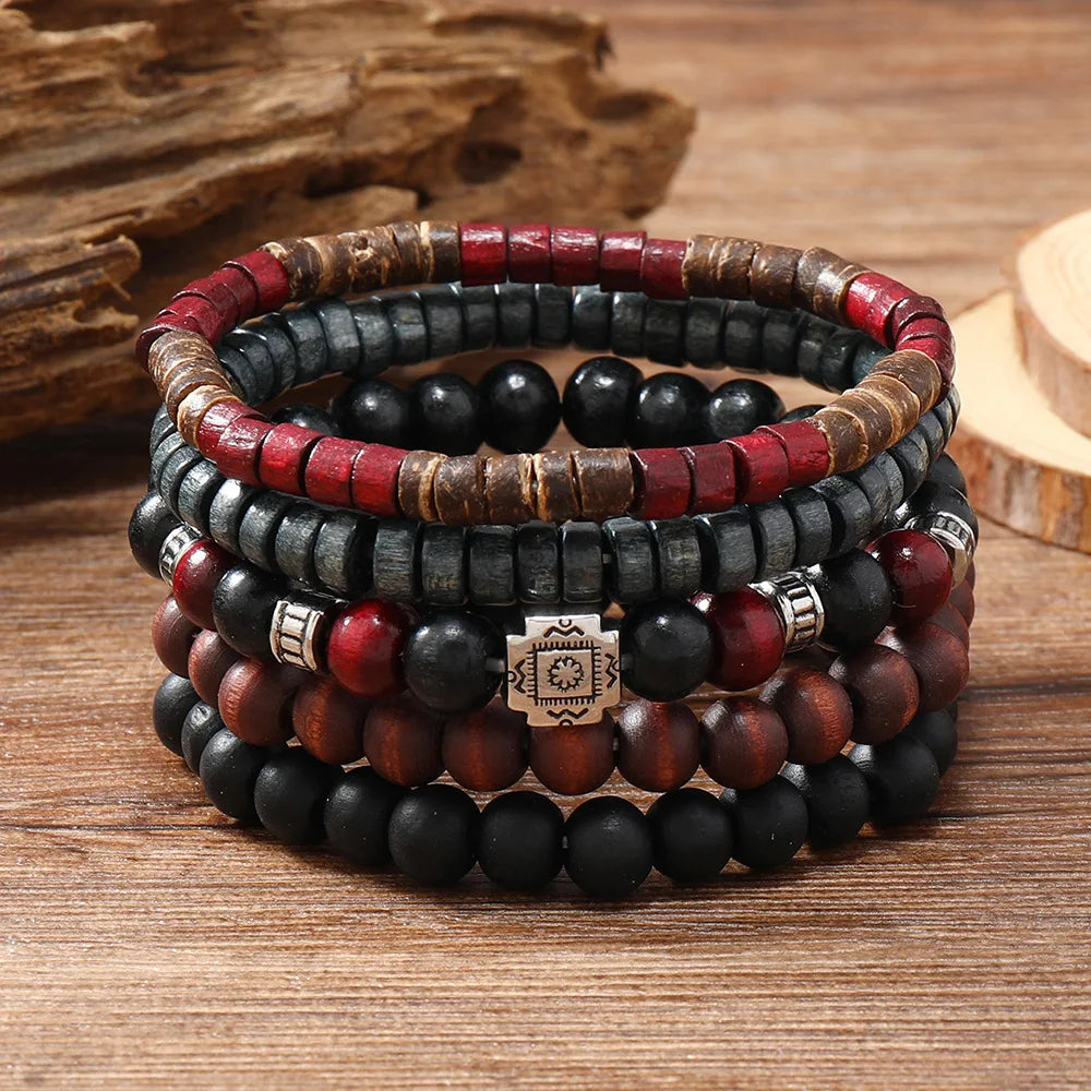 Ethnic Wood Bead Cactus Charms Bracelets for Women - Smarsty