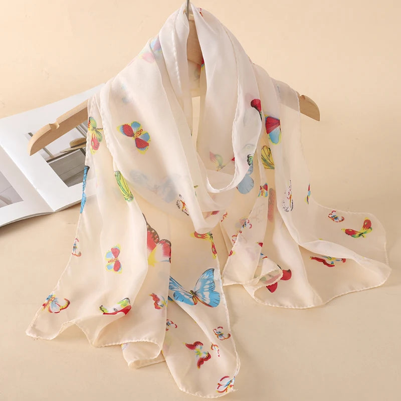 Women Print Chiffon Scarf Lightweight Sunscreen Shawl Wrap - Smarsty