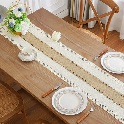 Boho Farmhouse Linen Table Runner with Tassels - Smarsty