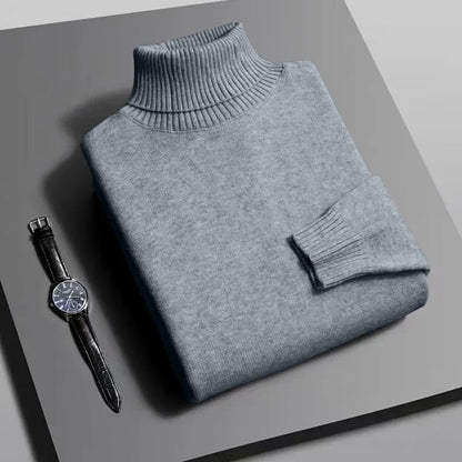 Autumn Mens High Quality Knitted Turtleneck Sweater Slim Fit Long Sleeve Anti-pilling Pullover Solid Color Trend Men Streetwea - Smarsty