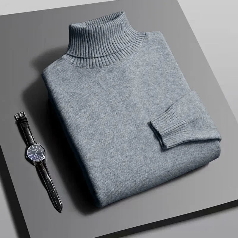 Autumn Mens High Quality Knitted Turtleneck Sweater Slim Fit Long Sleeve Anti-pilling Pullover Solid Color Trend Men Streetwea - Smarsty