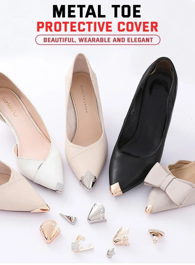 Women High Heel Metal Toe Cap Wear and Tear Concealer Anti-kicking Leather Shoes Point Protector Flat Shoe Tips Cap Accessorices - Smarsty