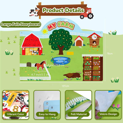 Farm Animals Felt Story Board Set Storytelling Early Learning Interactive Play Kit Wall Hanging Puzzle Toys for Toddlers Gifts - Smarsty