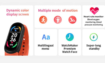 M6 Smart Watch for Fitness Tracking and Heart Rate Monitoring - Smarsty