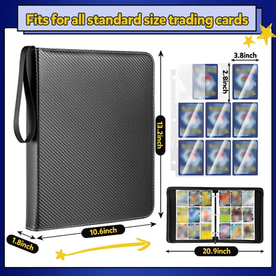 900 Pockets Card Binder Sleeves with Zipper, Double Sided Pockets Card Holder Carry Card Case for TCG CCG Card Storage(Black) - Smarsty