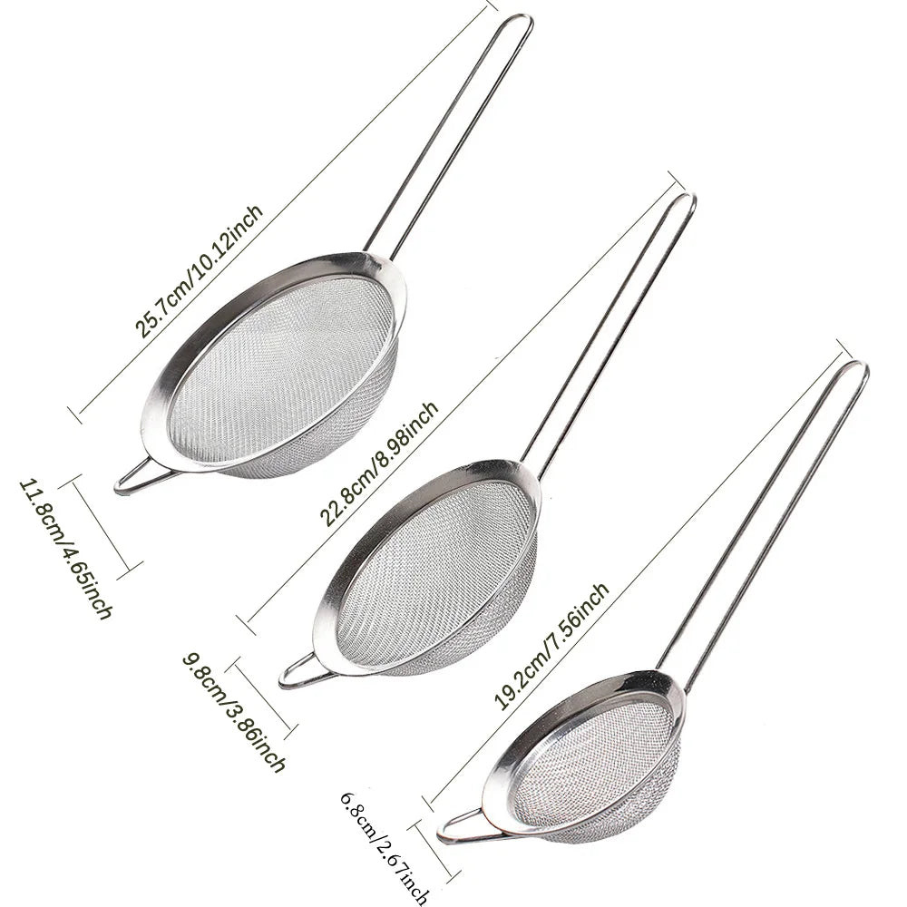 3pcs Stainless Steel Fine Mesh Strainer Set for Baking - Smarsty