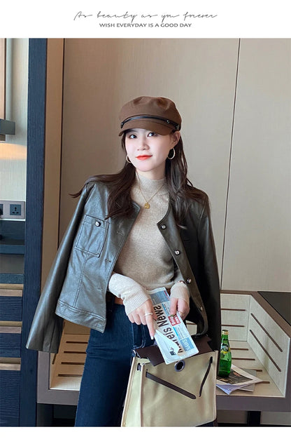 Autumn Winter Mock Neck Women Sweater Vintage Basic Solid Knitted Korean Tops Casual Slim Pullover Sweaters Simple Chic Jumpers - Smarsty