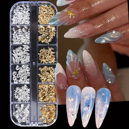 Metal Summer Ocean Nail Charms Set with Starfish and Shell - Smarsty