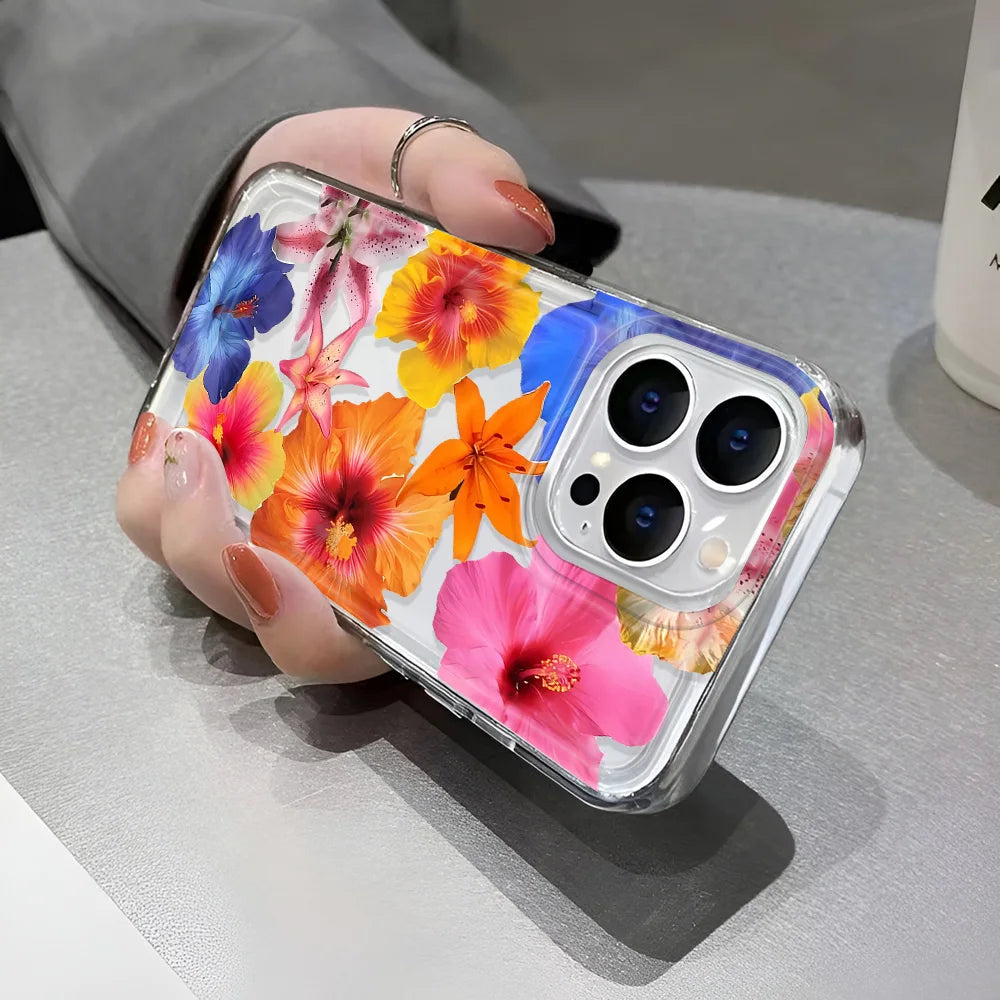 Clear Floral Pattern Phone Case For iPhone 7 To 16 - Smarsty