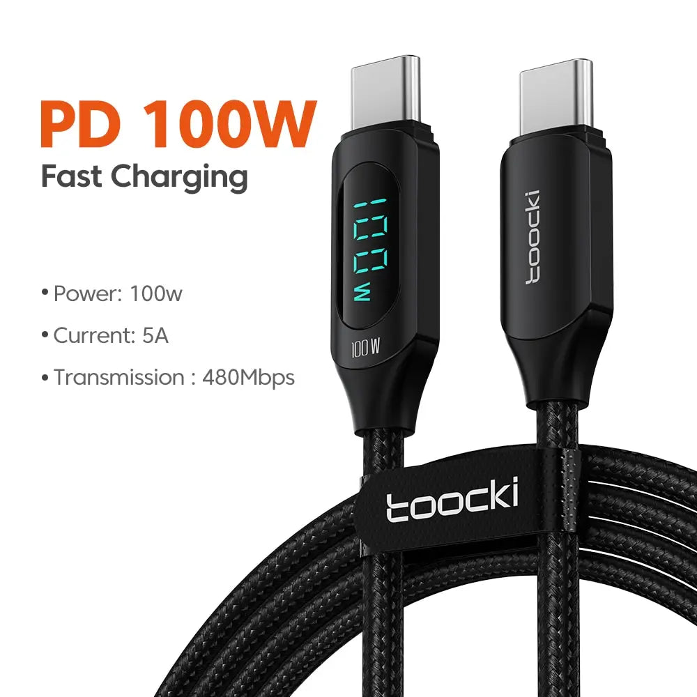 Toocki Type C to Type C Cable 100W PD Fast Charging Charger USB C to USB C Display Cable For Xiaomi POCO F3 Realme Macbook iPad - Smarsty