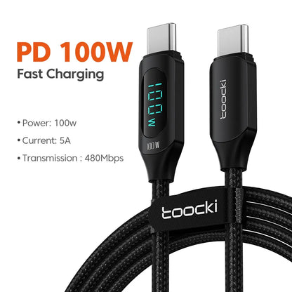 Toocki Type C to Type C Cable 100W PD Fast Charging Charger USB C to USB C Display Cable For Xiaomi POCO F3 Realme Macbook iPad - Smarsty