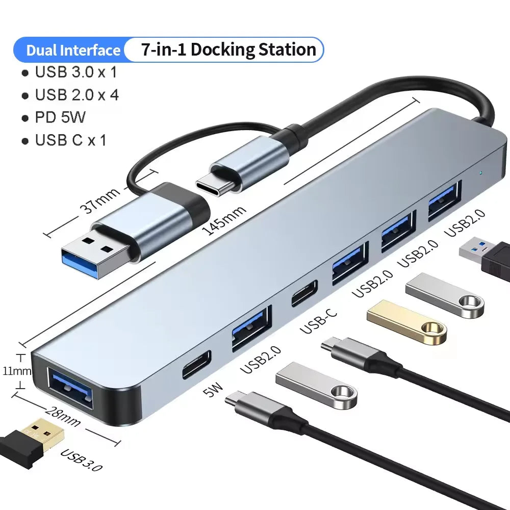 Premium USB C Hub 7 In 1 Multiport Adapter MacBookPro