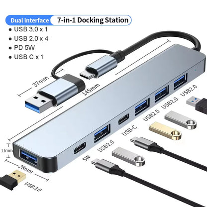 Premium USB C Hub 7 In 1 Multiport Adapter MacBookPro