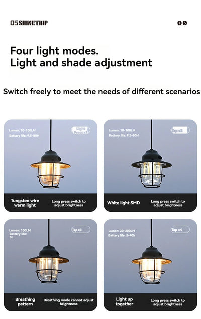 Shine Trip Outdoor Retro Smalldroplight, Campsite Lamp, Atmosphere Lamp, USB Charging Tent Light, LED Camping Hangling Lamp by Smarsty