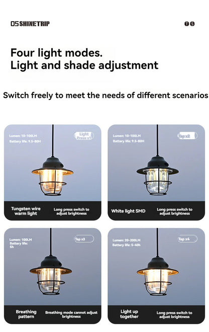 Shine Trip Outdoor Retro Smalldroplight, Campsite Lamp, Atmosphere Lamp, USB Charging Tent Light, LED Camping Hangling Lamp by Smarsty