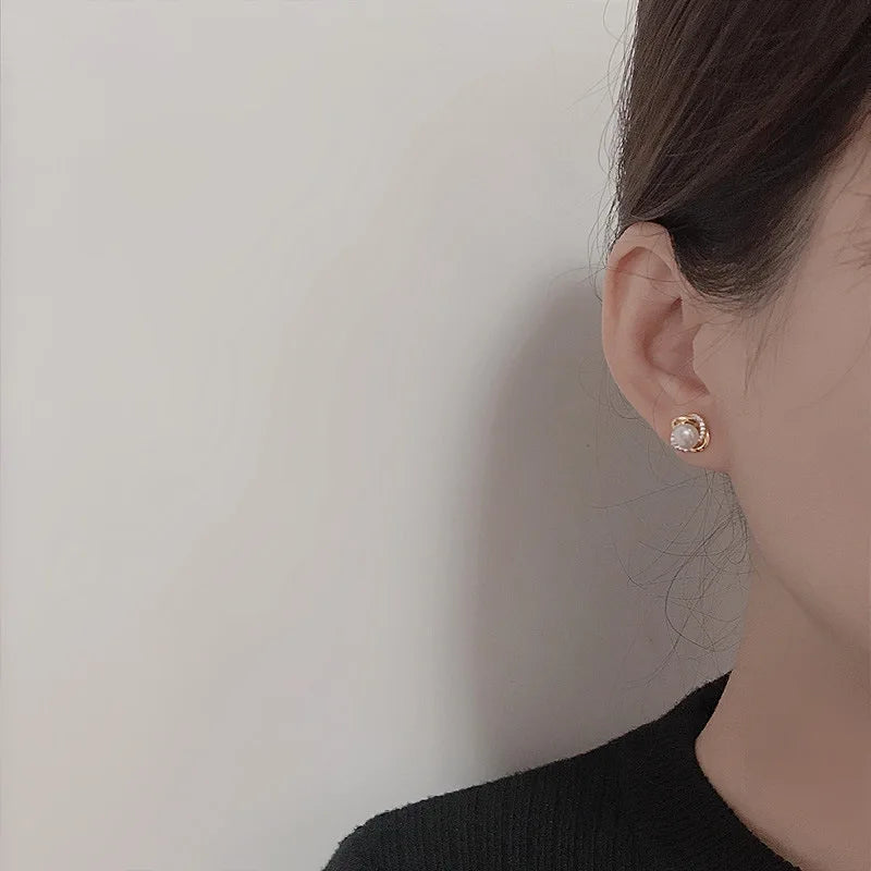 14K Gold Luxury Earrings With Zircon Pearl Twist Design - Smarsty