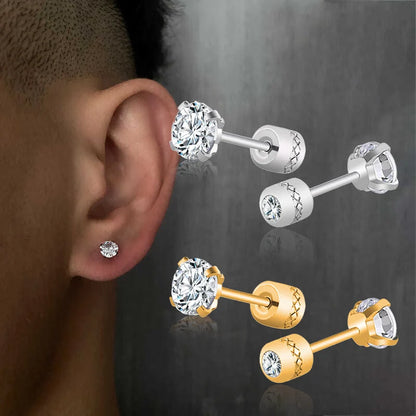 Stainless Steel Crystal Zircon Stud Earrings Hypoallergenic - Smarsty