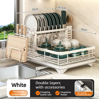 Stainless Steel Dish Drying Rack Adjustable Kitchen Plates Organizer with Drainboard Over Sink Plate Drainer Storage Organizer by Smarsty