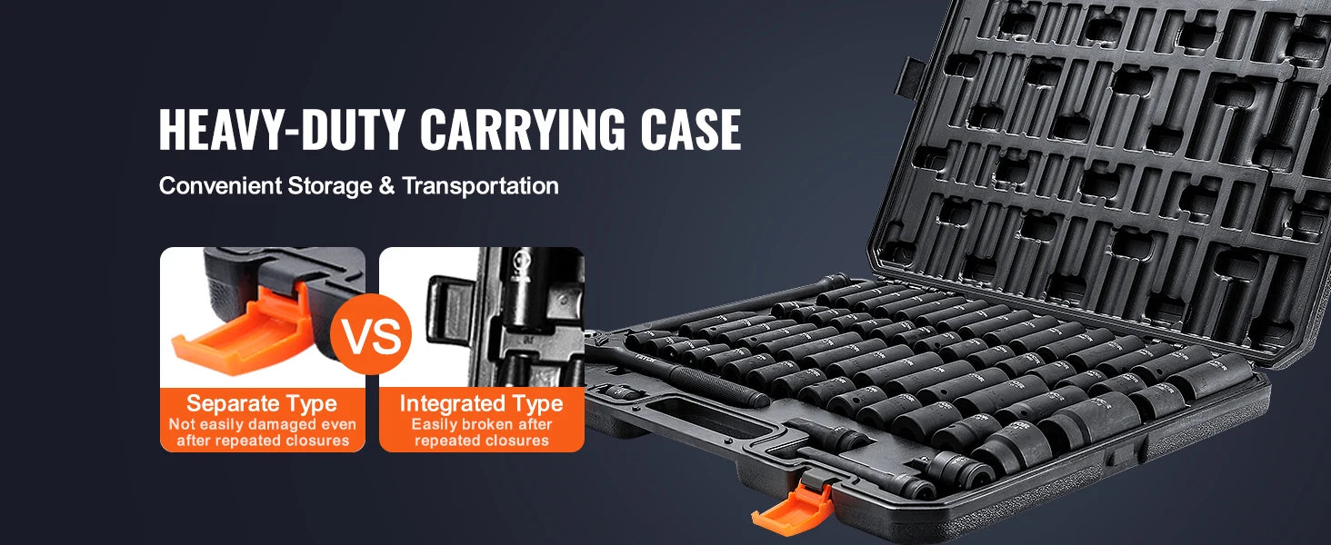 SucceBuy 1/2" Drive Impact Socket Set  6 Point Cr-V Alloy Steel for Auto Repair Easy-to-Read Size Markings Rugged Construction