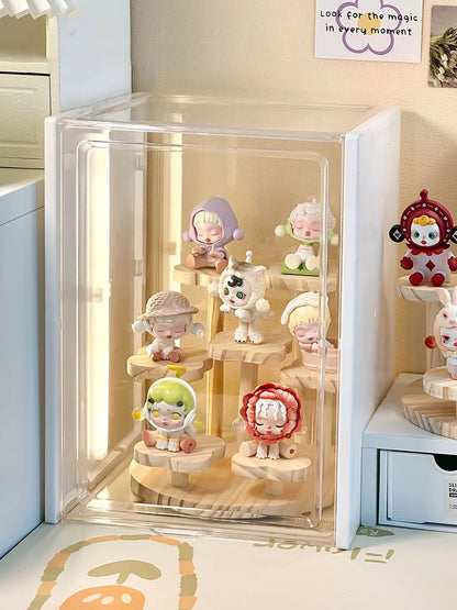Wooden Display Riser Stand Organizer Shelf Stand for Toys and Dolls Figure Display Cabinet Cute Dolls Storage Rack Decoration by Smarsty
