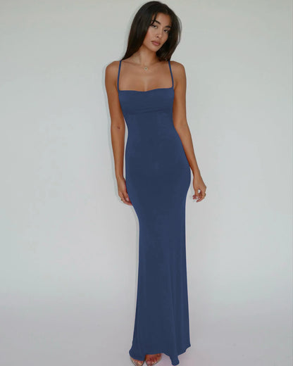 Hugcitar 2025 Spring Solid Sleeveless Backless Elegant Sexy Bodycon Y2K Maxi Prom Dress Women Clothes Birthday Party Casual Y2K