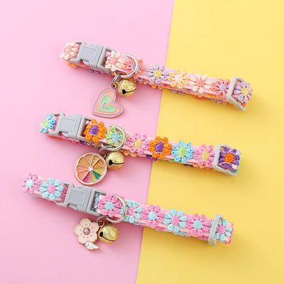 Pet Collar With Bell Cartoon Footprint Colorful Dog Puppy Kitten Collar Adjustable Safety Bell Ring Necklace Pet Accessories - Smarsty
