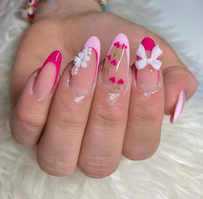 Pink Bowknot Stiletto Press On Nails 24PCS Full Cover - Smarsty
