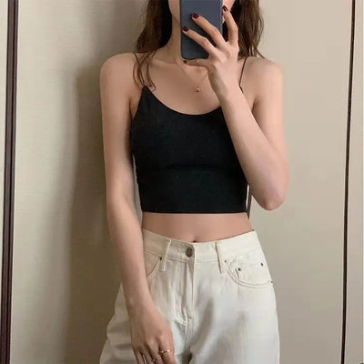 1pc Women Sexy Solid Color Camisole Ice Silk Tube Seamless Sports Tank Top Wireless Underwear Padded Bra Bralette Vest - Smarsty