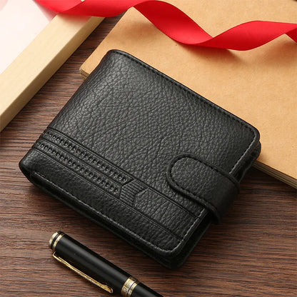 Men's Slim Bifold Wallets Leather Multiple Card Holder Purses with Driver License ID Windows Man Short Wallet with Coin Pouch - Smarsty