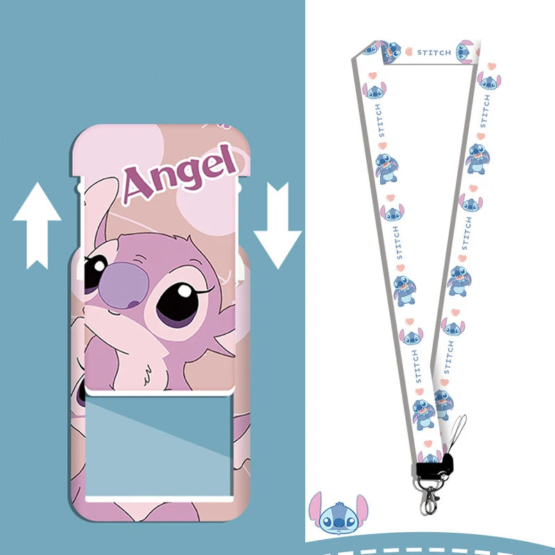 Disney stitch ID Badge Card Holder Lanyard Lovely Girls Door Card Case Neck Strap Boy Credit Card Holder Credentials Accessories