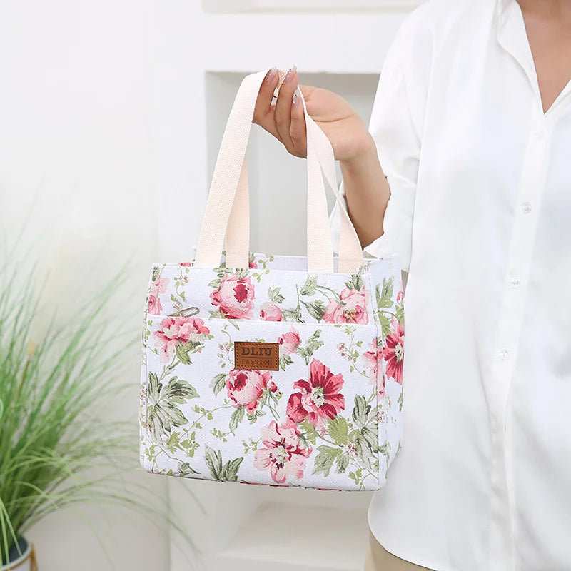 Insulated Floral Lunch Bag Large Capacity Bento Cooler - Smarsty