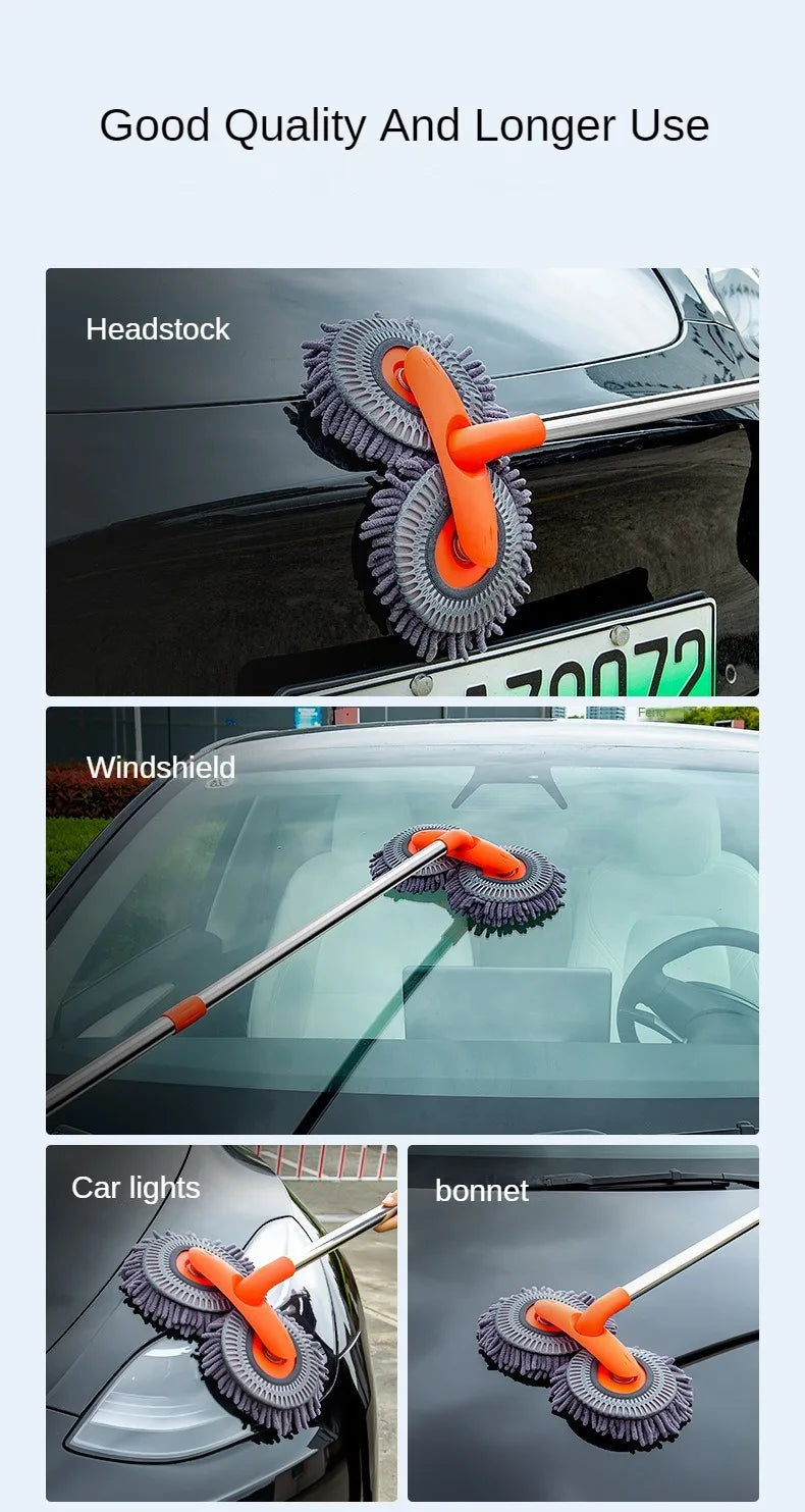 Telescopic Car Cleaning Brush Mop With Chenille Heads - Smarsty