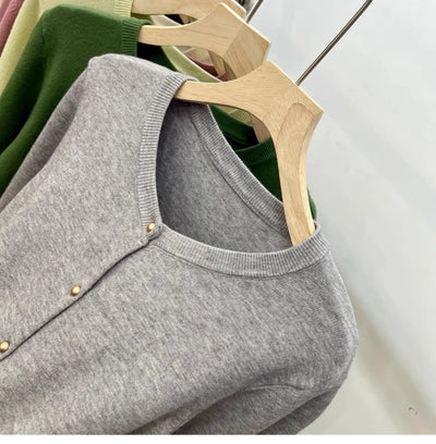 AOSSVIAO Long Sleeve Sweaters Cardigan Spring Autumn Women O-Neck Knitwear Tops Clothing Fashion Basic Tops - Smarsty