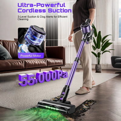 Cordless Vacuum Cleaner, 55Kpa/500W/45min 10 in 1 Powerful Stick Lightweight Vacuum Cleaner for Home Pet Hair/Hard Floor/Carpet - Smarsty
