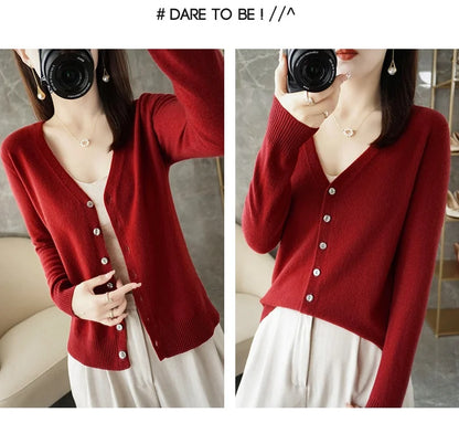 2024 New V-Neck Temperament Small Fragrant Wind Women Loose Sweater Sweater All Sweater Coat Special Offer Cardigan ZHI D035